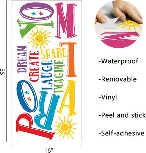 Mfault Large Playroom Rule Wall Decals Stickers, Inspirational Create Share | Imagine Laugh Dream Quotes Nursery Classroom Decoration Neutral Bedroom Art, Motivational Words Toddler Kids Room Home Decor in Saudi Arabia