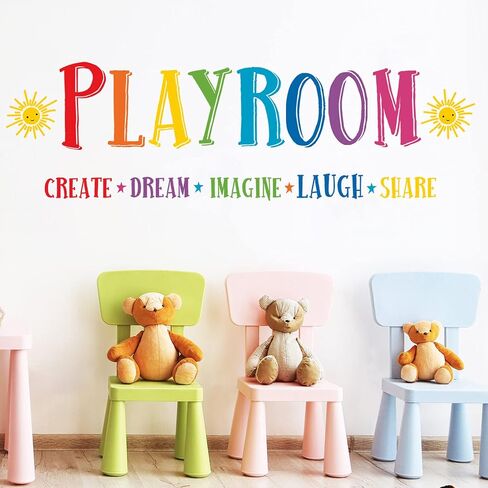 Mfault Large Playroom Rule Wall Decals Stickers, Inspirational Create Share | Imagine Laugh Dream Quotes Nursery Classroom Decoration Neutral Bedroom Art, Motivational Words Toddler Kids Room Home Decor in Saudi Arabia