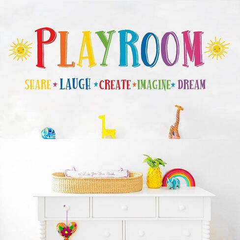 Mfault Large Playroom Rule Wall Decals Stickers, Inspirational Create Share | Imagine Laugh Dream Quotes Nursery Classroom Decoration Neutral Bedroom Art, Motivational Words Toddler Kids Room Home Decor in Saudi Arabia