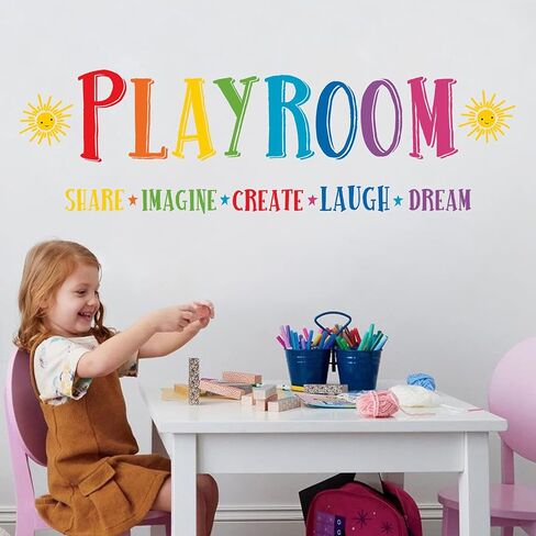 Mfault Large Playroom Rule Wall Decals Stickers, Inspirational Create Share | Imagine Laugh Dream Quotes Nursery Classroom Decoration Neutral Bedroom Art, Motivational Words Toddler Kids Room Home Decor in Saudi Arabia
