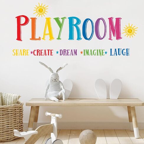 Mfault Large Playroom Rule Wall Decals Stickers, Inspirational Create Share | Imagine Laugh Dream Quotes Nursery Classroom Decoration Neutral Bedroom Art, Motivational Words Toddler Kids Room Home Decor in Saudi Arabia