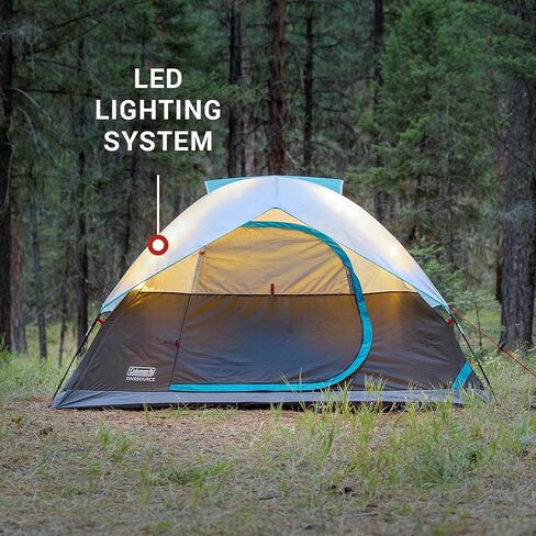 خيمة تخييم كولمان ون سورس قابلة لإعادة الشحن 4/6 أشخاص مع نظام تدفق الهواء وإضاءة LED، تتضمن ذبابة المطر ومروحة خيمة وأضواء وحزمة بطارية قابلة للتبديل، خيمة سهلة الإعداد للتخييم in Kuwait