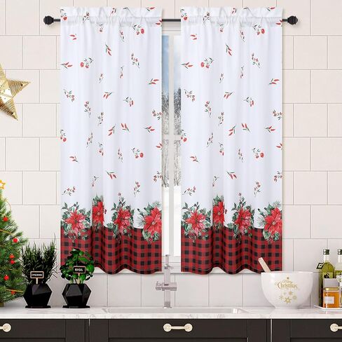 ROYGROW عيد الميلاد ديكور المطبخ الستار مقهى الستار 45 بوصة الطبقة الستائر نافذة العلاج قضيب الجيب لديكور المنزل 2 لوحات للحمام، غرفة المعيشة عيد الميلاد الديكور in Kuwait