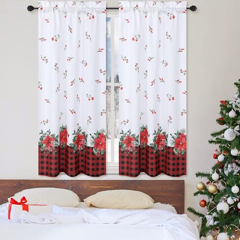 ROYGROW عيد الميلاد ديكور المطبخ الستار مقهى الستار 45 بوصة الطبقة الستائر نافذة العلاج قضيب الجيب لديكور المنزل 2 لوحات للحمام، غرفة المعيشة عيد الميلاد الديكور in Kuwait