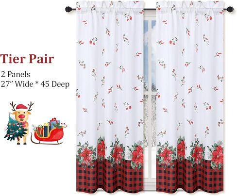 ROYGROW عيد الميلاد ديكور المطبخ الستار مقهى الستار 45 بوصة الطبقة الستائر نافذة العلاج قضيب الجيب لديكور المنزل 2 لوحات للحمام، غرفة المعيشة عيد الميلاد الديكور in Kuwait