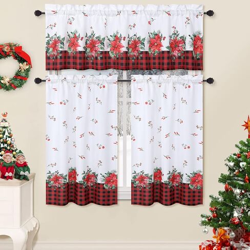 ROYGROW عيد الميلاد ديكور المطبخ الستار مقهى الستار 45 بوصة الطبقة الستائر نافذة العلاج قضيب الجيب لديكور المنزل 2 لوحات للحمام، غرفة المعيشة عيد الميلاد الديكور in Kuwait