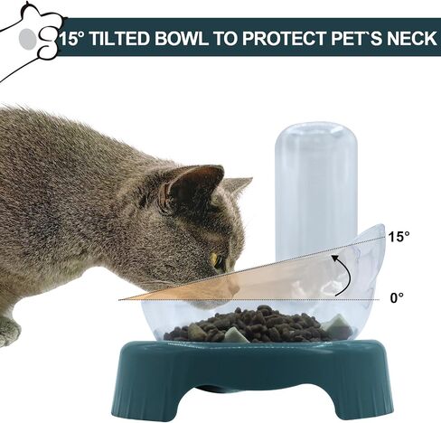 Triple Cat Bowls with Water Dispenser, Pet Whisker Friendly Water and Food Bowl Set with Non-Slip Mat, 15° Tilted Double Feeding Bowls, Elevated Wet and Dry Food Dish for Kitten&Small Dog (Blue) in Kuwait
