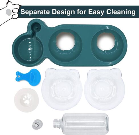 Triple Cat Bowls with Water Dispenser, Pet Whisker Friendly Water and Food Bowl Set with Non-Slip Mat, 15° Tilted Double Feeding Bowls, Elevated Wet and Dry Food Dish for Kitten&Small Dog (Blue) in Kuwait