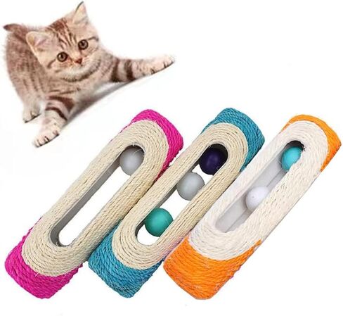 Yeecoofei Cat Kitten Toys Rolling Sisal Scratch Board Roller with 3 Ball Exercise Training Tool in Kuwait