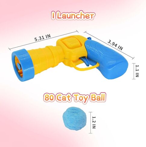 قاذفة ألعاب كرة القطط من Qzsgwr و80 قطعة من كرات بوم بوم مقاس 1.2 بوصة، كرات ألعاب تفاعلية ملونة وناعمة للقطط، ألعاب تمرين نشطة للقطط، ألعاب تفاعلية للقطط الداخلية. in Kuwait