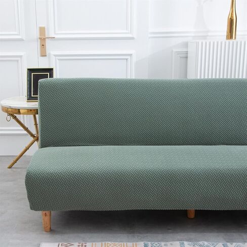 Armless Sofa Bed Cover Futon Slipcover Velvet Stretch Spandex Folding Sofa Couch Non-Armrest Furniture Protector (Velvet Bright Teal) in Saudi Arabia