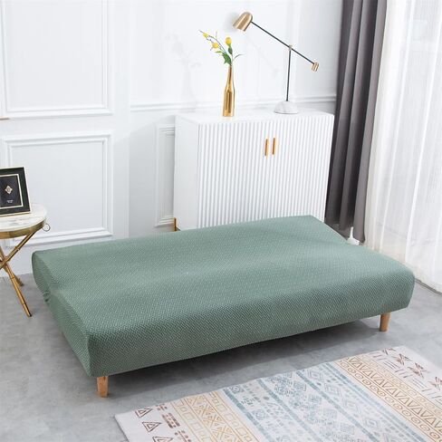 Armless Sofa Bed Cover Futon Slipcover Velvet Stretch Spandex Folding Sofa Couch Non-Armrest Furniture Protector (Velvet Bright Teal) in Saudi Arabia