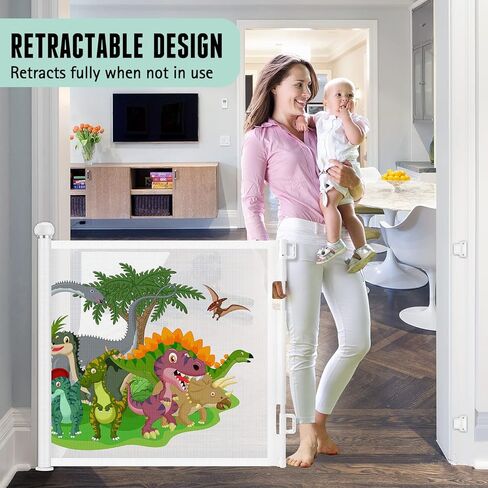 بوابة اطفال قابلة للسحب بعرض 55 انش للاماكن الداخلية والخارجية، بوابة شبكية قابلة للسحب للسلالم للاطفال او الحيوانات الاليفة للمداخل والسلالم والممرات (ابيض، 55 انش عرض × 34 انش طول) in Kuwait