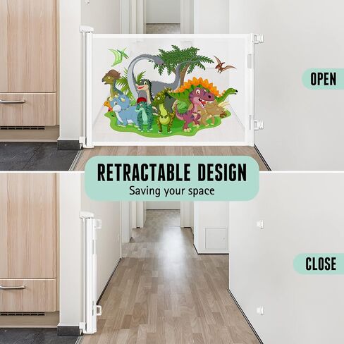 بوابة اطفال قابلة للسحب بعرض 55 انش للاماكن الداخلية والخارجية، بوابة شبكية قابلة للسحب للسلالم للاطفال او الحيوانات الاليفة للمداخل والسلالم والممرات (ابيض، 55 انش عرض × 34 انش طول) in Kuwait