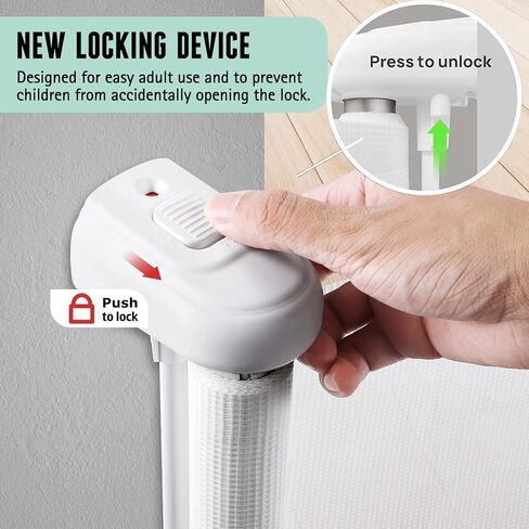 بوابة اطفال قابلة للسحب بعرض 55 انش للاماكن الداخلية والخارجية، بوابة شبكية قابلة للسحب للسلالم للاطفال او الحيوانات الاليفة للمداخل والسلالم والممرات (ابيض، 55 انش عرض × 34 انش طول) in Kuwait