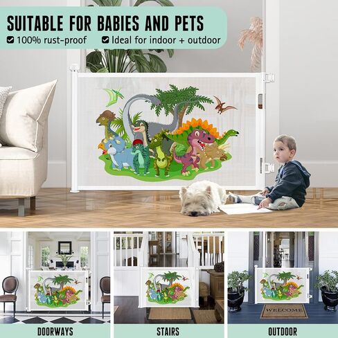 بوابة اطفال قابلة للسحب بعرض 55 انش للاماكن الداخلية والخارجية، بوابة شبكية قابلة للسحب للسلالم للاطفال او الحيوانات الاليفة للمداخل والسلالم والممرات (ابيض، 55 انش عرض × 34 انش طول) in Kuwait