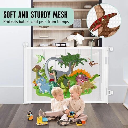 بوابة اطفال قابلة للسحب بعرض 55 انش للاماكن الداخلية والخارجية، بوابة شبكية قابلة للسحب للسلالم للاطفال او الحيوانات الاليفة للمداخل والسلالم والممرات (ابيض، 55 انش عرض × 34 انش طول) in Kuwait