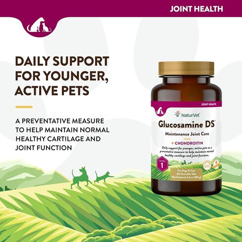 NaturVet Glucosamine DS Plus Level 2 Moderate, Joint Care Support Supplement for Dogs and Cats, Soft Chews, Made in The USA, 120 Count in Kuwait