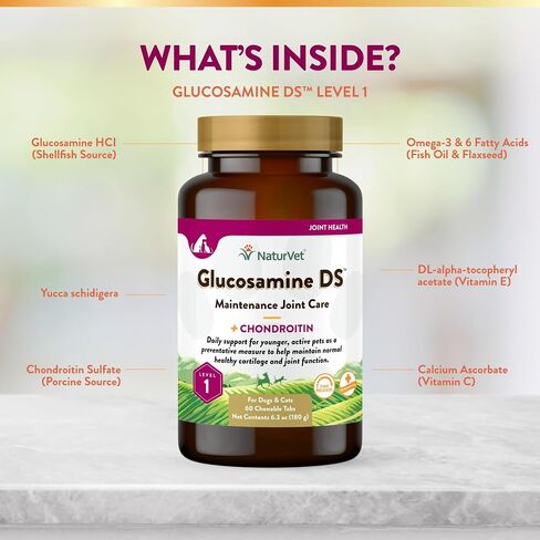 NaturVet Glucosamine DS Plus Level 2 Moderate, Joint Care Support Supplement for Dogs and Cats, Soft Chews, Made in The USA, 120 Count in Kuwait