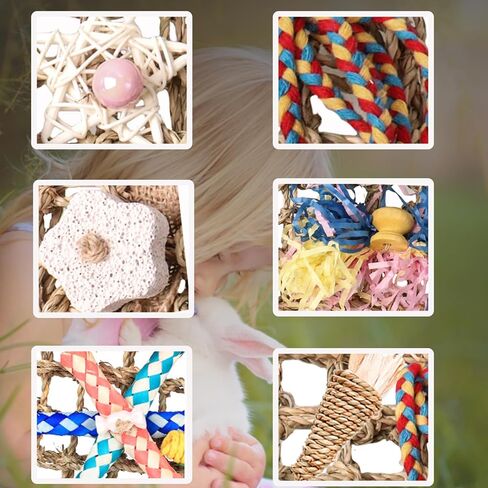 Grddaef Rabbit Toys, Bunny Cage Hanging Chew Toys and Treats for Guinea Pigs Chinchillas Hamsters Rats Other Small Pets Teeth Grinding in Kuwait