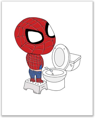 مطبوعات حمام سبايدرمان - مجموعة من 4 قطع (8 انش × 10 انش) ديكور فني للحائط in Kuwait