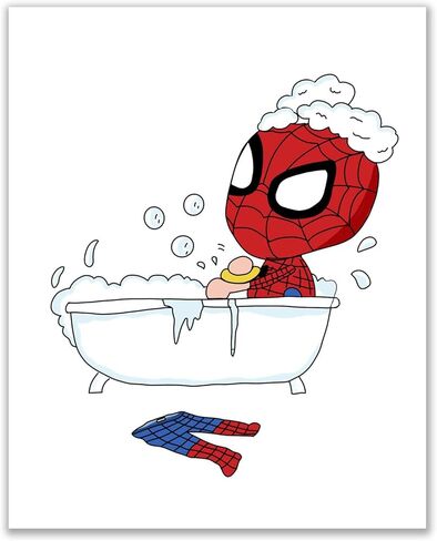 مطبوعات حمام سبايدرمان - مجموعة من 4 قطع (8 انش × 10 انش) ديكور فني للحائط in Kuwait