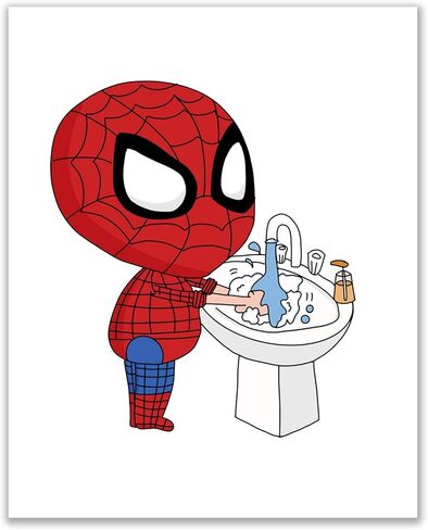 مطبوعات حمام سبايدرمان - مجموعة من 4 قطع (8 انش × 10 انش) ديكور فني للحائط in Kuwait