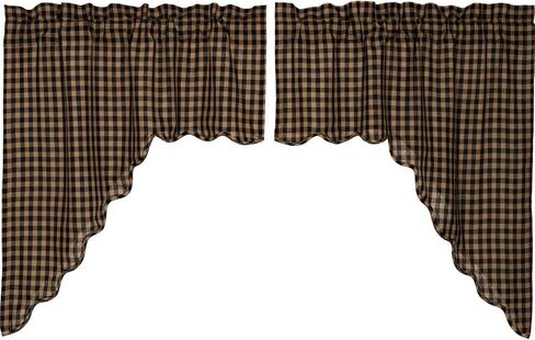 مجموعة VHC Brands Black Check Scalloped Tier مجموعة من 2 ستائر ريفية L36xW36، أسود وتان in Saudi Arabia