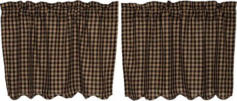 مجموعة VHC Brands Black Check Scalloped Tier مجموعة من 2 ستائر ريفية L36xW36، أسود وتان in Saudi Arabia
