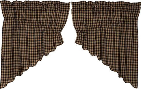 مجموعة VHC Brands Black Check Scalloped Tier مجموعة من 2 ستائر ريفية L36xW36، أسود وتان in Saudi Arabia