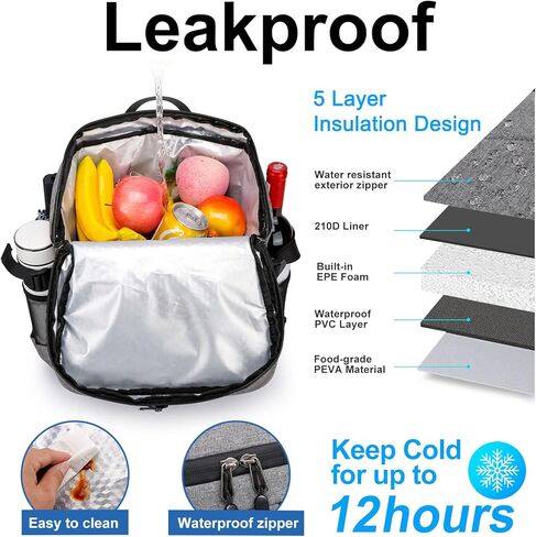 حقيبة ظهر مبرد للنساء، حقيبة ظهر صغيرة ناعمة على الشاطئ، 25 علبة حقيبة ظهر تبريد مقاومة للماء معزولة مانعة للتسرب للتنزه سيرًا على الأقدام والتجديف بالكاياك والنزهات in Kuwait