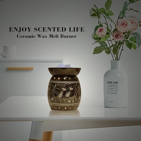 Mosaic Glass Wax melt Warmer Electric Oil Burner Candle Wax Warmer Romantic Aroma Warmer for Essential Oils Burner & Premium Wax Melts Burner,Simple Roller Switch,Gift,Home Decoration (AW003-Black) in Saudi Arabia