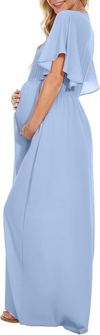 Narcissus Womens V Neck Short Bell Sleeve Maternity Dress/Flowy Summer Maternity Maxi Dress Baby Shower Photoshoot in Kuwait