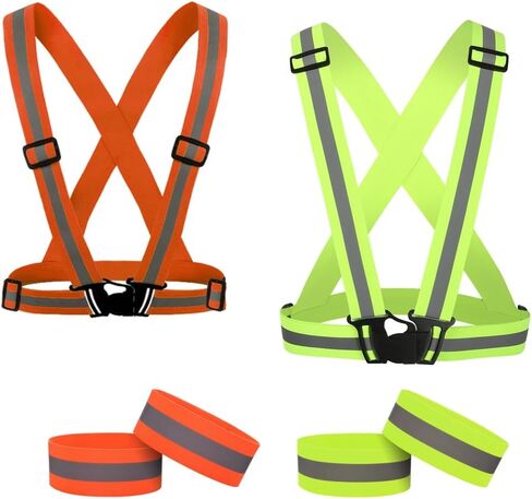 DLTWXY Running Reflective Vest Elastic Adjustable Reflective Vest 2 Pieces with 4 High-Visibility Reflective Belts for Nighttime Running Biking Motorcycle Dog Walking fits Men Women Kids in Saudi Arabia