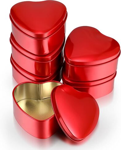 هوتوب 6 قطع من علب معدنية على شكل قلب مع اغطية، علب حلوى عيد الحب، علب حلوى فارغة على شكل قلب، علب كنوز لعيد الحب واعياد الميلاد (احمر) in Kuwait