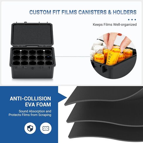 JJC Sturdy Secure 35mm Film Case Canister Holder, IP67 Waterproof | Container for 15 Rolls 35mm Negative Film, Anti-Shock Light-Sealed Negative Film Organizer Storage Box for Travel (No Film in Saudi Arabia