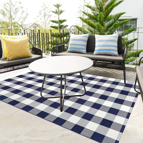 سجادة Aoczes Buffalo Plaid Runner مقاس 3 × 10 أقدام باللونين الأزرق الداكن والأبيض سجادة عداء مربعة من القطن منسوجة يدويًا لأرضية المزرعة سجاد قابل للغسل للممر/المطبخ/الغسيل/غرفة النوم/غرفة المعيشة in Kuwait