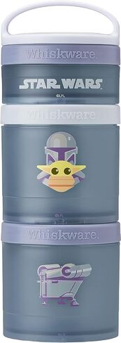 حاويات الوجبات الخفيفة القابلة للتكديس من Whiskware Star Wars للأطفال والصغار، 3 أكواب للوجبات الخفيفة قابلة للتكديس للمدرسة أو السفر، ماندو، جروجو، والشحن in Kuwait