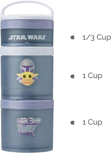 حاويات الوجبات الخفيفة القابلة للتكديس من Whiskware Star Wars للأطفال والصغار، 3 أكواب للوجبات الخفيفة قابلة للتكديس للمدرسة أو السفر، ماندو، جروجو، والشحن in Kuwait