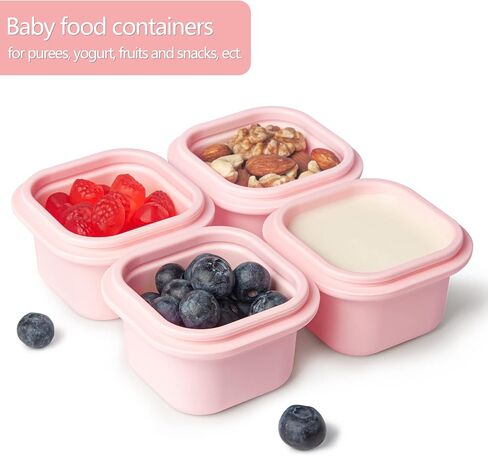 Termichy Baby Food Containers, 4 Pack Leakproof Silicone Baby Food Jars with Lids, Microwave, Freezer & Dishwasher Safe, Food Storages Prefer for Daycare-No Glass (4x3OZ, Blue) in Kuwait