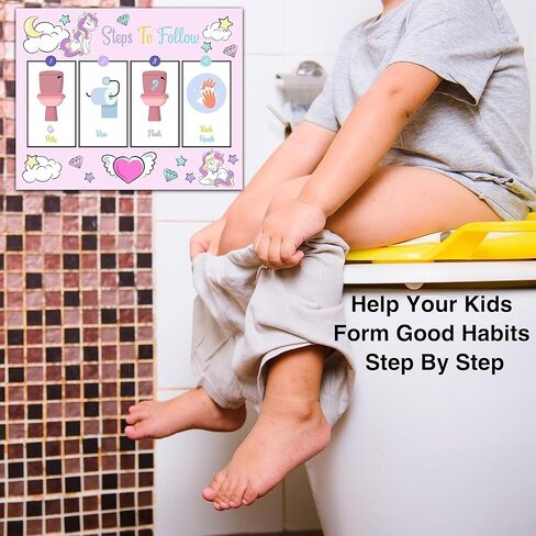 مخطط ملصقات للتدريب على استخدام المرحاض من رينبو يونيكورن للأطفال الصغار الأولاد والبنات، 10 مخطط تدريب على استخدام المرحاض مع 216 ملصقًا وبطاقة روتينية واحدة - A21 in Kuwait