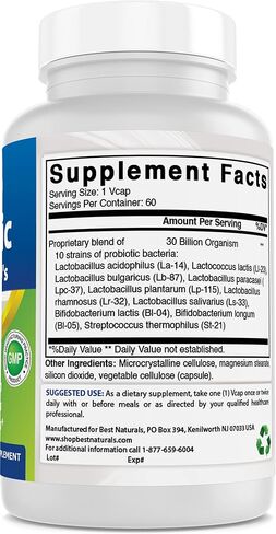 Best Naturals Probiotic 10 Strains & 30 Billion CFU Intestinal Flora, 60 Veggie Capsules (60 Count (Pack of 1)) in Saudi Arabia