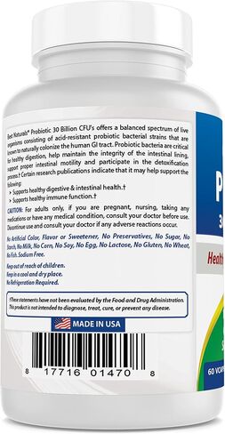 Best Naturals Probiotic 10 Strains & 30 Billion CFU Intestinal Flora, 60 Veggie Capsules (60 Count (Pack of 1)) in Saudi Arabia