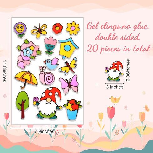 Funrous 30 Pcs Happy Easter Gel Window Clings Stickers Spring Window Thick Gel Clings Decals Double Sided Eggs Bunny Window Clings Decoration for Refrigerators Window Classroom(Cute Style) in Kuwait