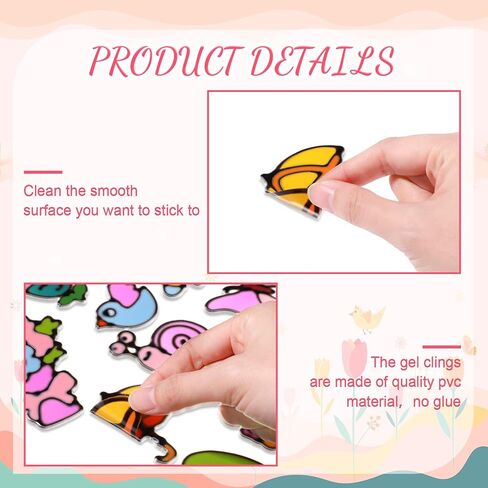 Funrous 30 Pcs Happy Easter Gel Window Clings Stickers Spring Window Thick Gel Clings Decals Double Sided Eggs Bunny Window Clings Decoration for Refrigerators Window Classroom(Cute Style) in Kuwait