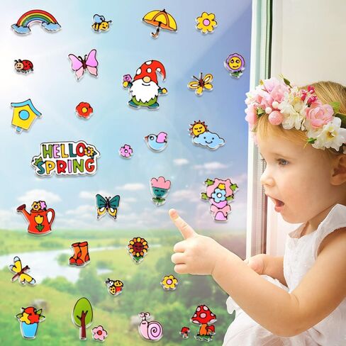 Funrous 30 Pcs Happy Easter Gel Window Clings Stickers Spring Window Thick Gel Clings Decals Double Sided Eggs Bunny Window Clings Decoration for Refrigerators Window Classroom(Cute Style) in Kuwait