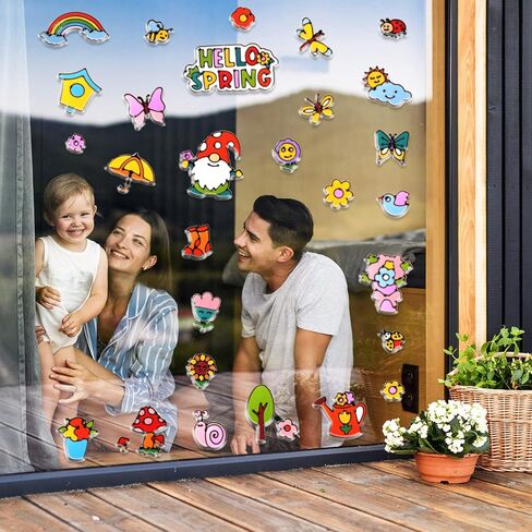 Funrous 30 Pcs Happy Easter Gel Window Clings Stickers Spring Window Thick Gel Clings Decals Double Sided Eggs Bunny Window Clings Decoration for Refrigerators Window Classroom(Cute Style) in Kuwait