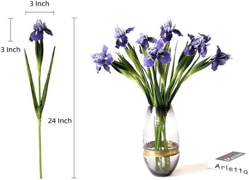 Fermus 6 عبوات من زهرة السوسن الاصطناعية الأرجوانية ذات الملمس الحقيقي وساق طويلة اصطناعية نابضة بالحياة نباتات السوسن السيبيرية ترتيبات زهور ذات مظهر حقيقي لتزيين مكتب المنزل والزفاف (أرجواني) in Kuwait