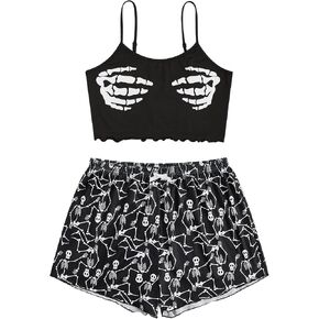 SOLY HUX Women's Cute Cartoon Print Lettuce Trim Cami Top and Shorts Cute Pajama Set Sleepwear in Saudi Arabia