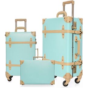 urecity Vintage Luggage Sets of 3 Piece - Hardside Lightweight Spinner Suitcases - Retro Travel Set includes Under Seat Train Case, 26"+20"+12" (Rose White)